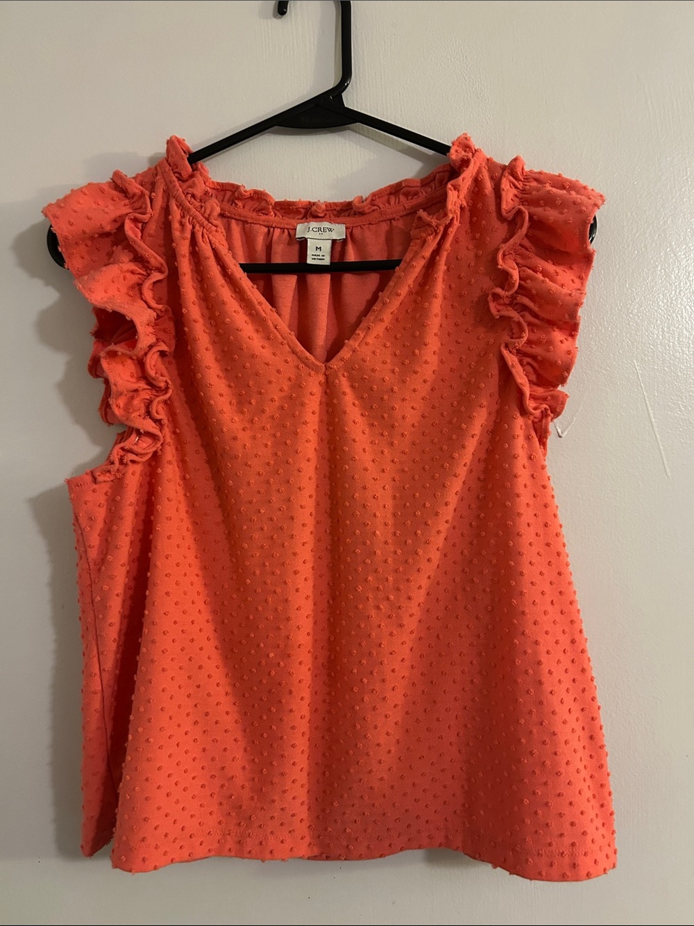 J. Crew Coral Ruffle Swiss Dot Sleeveless Top